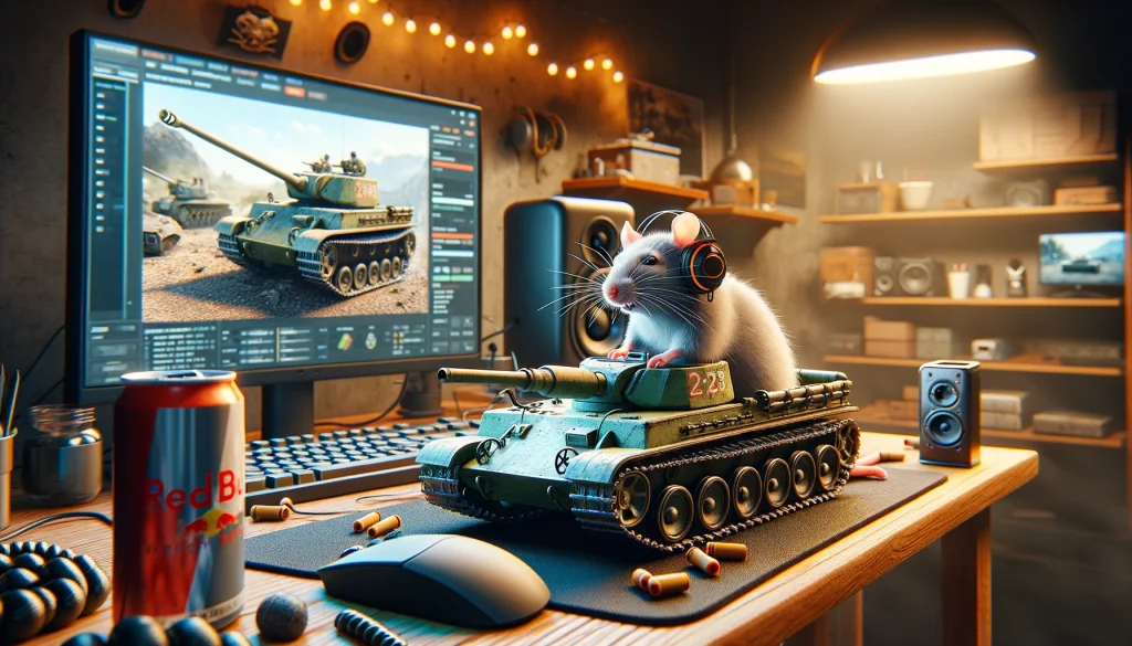 Gaming Rat Inside a Tank playing World of Tanks